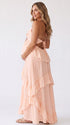 Peach Maternity Maxi Dress with Cascading Ruffles | Bumplook