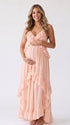 Peach Ruffle Maternity Maxi Dress | Bumplook