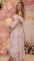Pink Blossom Off Shoulder Ruffle Maternity Maxi Dress for Baby Shower, Garden Wedding, Maternity Photoshoot, Pregnancy Announcement and Gender Reveal | Bumplook