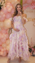 Pink Blossom Off Shoulder Ruffle Maternity Maxi Dress for Baby Shower, Garden Wedding, Maternity Photoshoot, Pregnancy Announcement and Gender Reveal | Bumplook
