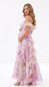 Pink Blossom Off Shoulder Ruffle Maternity Maxi Dress for Baby Shower, Garden Wedding, Maternity Photoshoot, Pregnancy Announcement and Gender Reveal | Bumplook