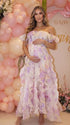 Pink Blossom Off Shoulder Ruffle Maternity Maxi Dress for Baby Shower, Garden Wedding, Maternity Photoshoot, Pregnancy Announcement and Gender Reveal | Bumplook