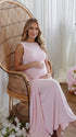 Pink Fitted Maternity Dress for Formal Pregnancy Celebration | Bumplook