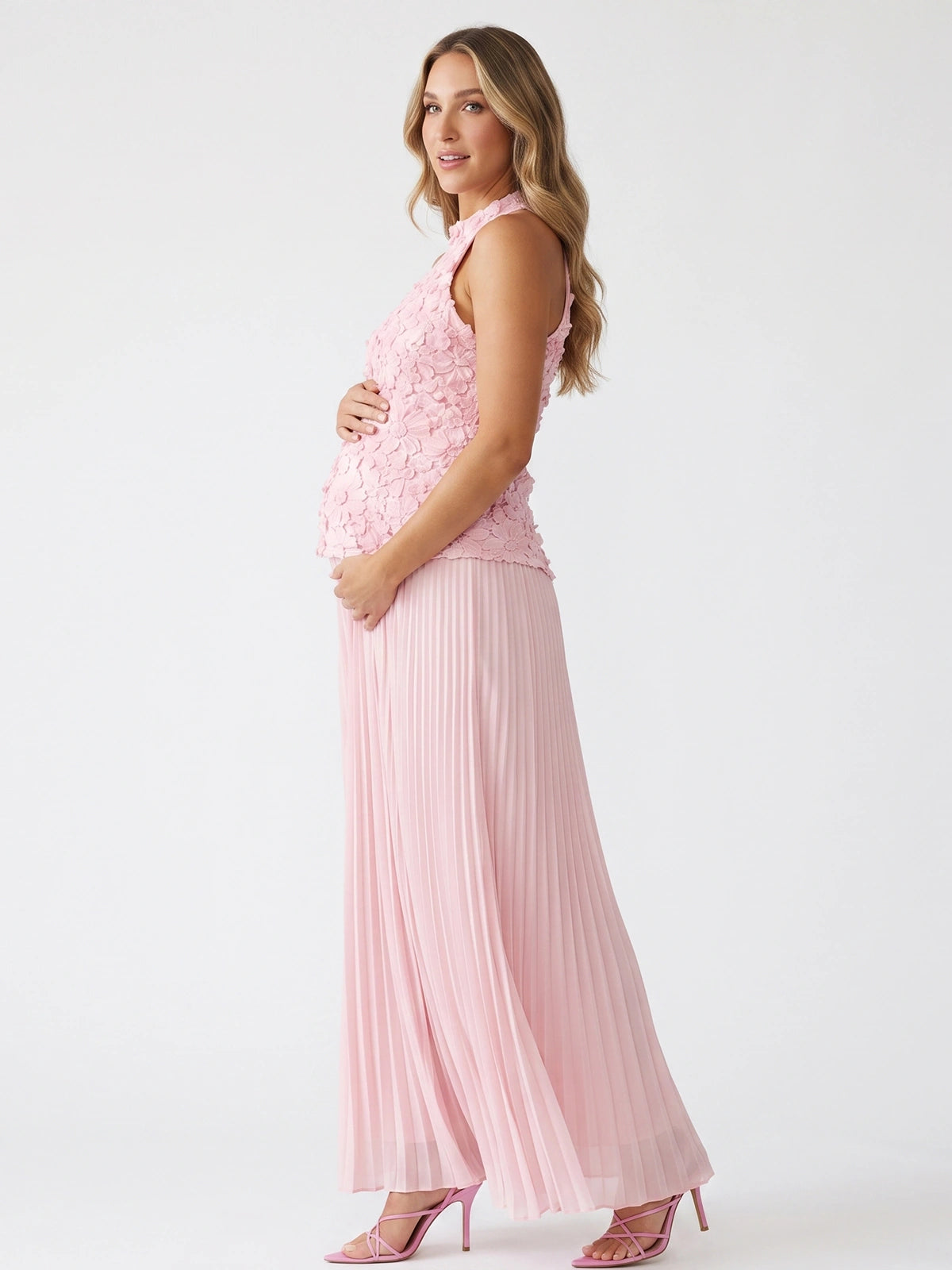Romantic Pink Maternity Maxi Dress for Pregnancy Celebrations | Bumplook