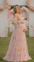 Pink Floral Maternity Dress, Embroidered Tulle Baby Shower Dress for Maternity Photoshoot, Gender Reveal, Pregnancy Announcement and Bridal Shower | Bumplook