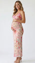 pink floral lace trim maternity maxi dress with romantic watercolor flower print