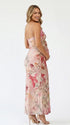 pink floral lace trim maternity maxi dress with romantic watercolor flower print