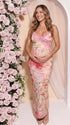 pink floral lace trim maternity maxi dress with romantic watercolor flower print