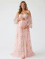 Pink Floral Embroidered Tulle Maternity Maxi Dress