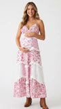 Pink Floral Maternity Dress, Boho Patchwork Pregnancy Maxi Dress for Pink Baby Shower, Garden Baby Shower, Spring Maternity Photoshoot | Bumplook