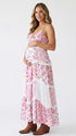 Pink Floral Maternity Dress, Boho Patchwork Pregnancy Maxi Dress for Pink Baby Shower, Garden Baby Shower, Spring Maternity Photoshoot | Bumplook