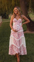 Pink Floral Maternity Dress, Boho Patchwork Pregnancy Maxi Dress for Pink Baby Shower, Garden Baby Shower, Spring Maternity Photoshoot | Bumplook