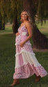 Pink Floral Maternity Dress, Boho Patchwork Pregnancy Maxi Dress for Pink Baby Shower, Garden Baby Shower, Spring Maternity Photoshoot | Bumplook