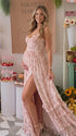 Pink Floral Ruffle Maternity Maxi Dress, Lace Up Back Pregnancy Photoshoot Gown for Baby Shower, Maternity Photoshoot, Gender Reveal, Pregnancy Announcement, Wedding Guest, Bridal Shower, Formal Events | Bumplook