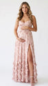 Pink Floral Ruffle Maternity Maxi Dress, Lace Up Back Pregnancy Photoshoot Gown for Baby Shower, Maternity Photoshoot, Gender Reveal, Pregnancy Announcement, Wedding Guest, Bridal Shower, Formal Events | Bumplook