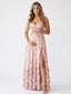 Pink Floral Ruffle Maternity Maxi Dress – Lace Up Back Pregnancy Photoshoot Gown