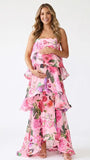 Pink Floral Tiered Ruffle Adjustable Strap Maternity Maxi Dress for Baby Shower, Garden Party, Maternity Photoshoot, Pregnancy Announcement, Spring Wedding and Vacation | Bumplook