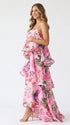 Pink Floral Tiered Ruffle Adjustable Strap Maternity Maxi Dress for Baby Shower, Garden Party, Maternity Photoshoot, Pregnancy Announcement, Spring Wedding and Vacation | Bumplook