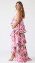 Pink Floral Tiered Ruffle Adjustable Strap Maternity Maxi Dress for Baby Shower, Garden Party, Maternity Photoshoot, Pregnancy Announcement, Spring Wedding and Vacation | Bumplook