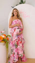 Pink Floral Tiered Ruffle Adjustable Strap Maternity Maxi Dress for Baby Shower, Garden Party, Maternity Photoshoot, Pregnancy Announcement, Spring Wedding and Vacation | Bumplook