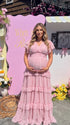 Pink Maternity Photoshoot Dress, Flowing Maxi Dress for Baby Shower, Pregnancy Announcement, Gender Reveal, Outdoor Photos | Bumplook