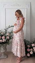 Pink Tie Shoulder Maternity Dress for Garden Baby Shower | Bumplook
