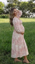 Pink Garden Maternity Photoshoot Dress with Romantic Puff Sleeves | Bumplook