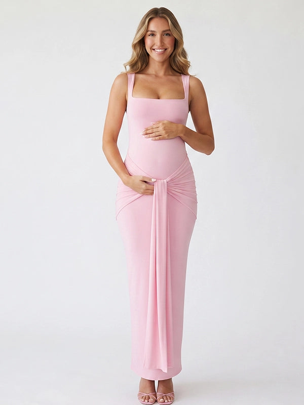 Pink Bodycon Maternity Dress with Back Slit | Bumplook