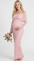 blush pink lace maternity dress off shoulder long sleeve bodycon photoshoot gown