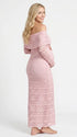 blush pink lace maternity dress off shoulder long sleeve bodycon photoshoot gown