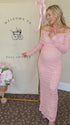blush pink lace maternity dress off shoulder long sleeve bodycon photoshoot gown
