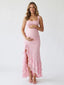 Pink Lace Ruffle Maternity Dress