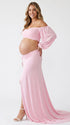 Pink Maternity Crop Top Photoshoot Outfit, Off Shoulder Long Sleeve Top for Pregnancy and Baby Bump Photos | Bumplook