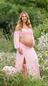 Two Piece Pink Maternity Photoshoot Outfit, Crop Top and Maxi Skirt Set for Studio Pregnancy Portraits | Bumplook