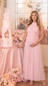 Blush Pink Floral Appliqué Pleated Maternity Maxi Dress | Bumplook
