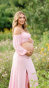 Pink Maternity Crop Top and Skirt, Two Piece Pregnancy Photoshoot Outfit for Baby Bump Portraits and Pregnancy Announcement | Bumplook