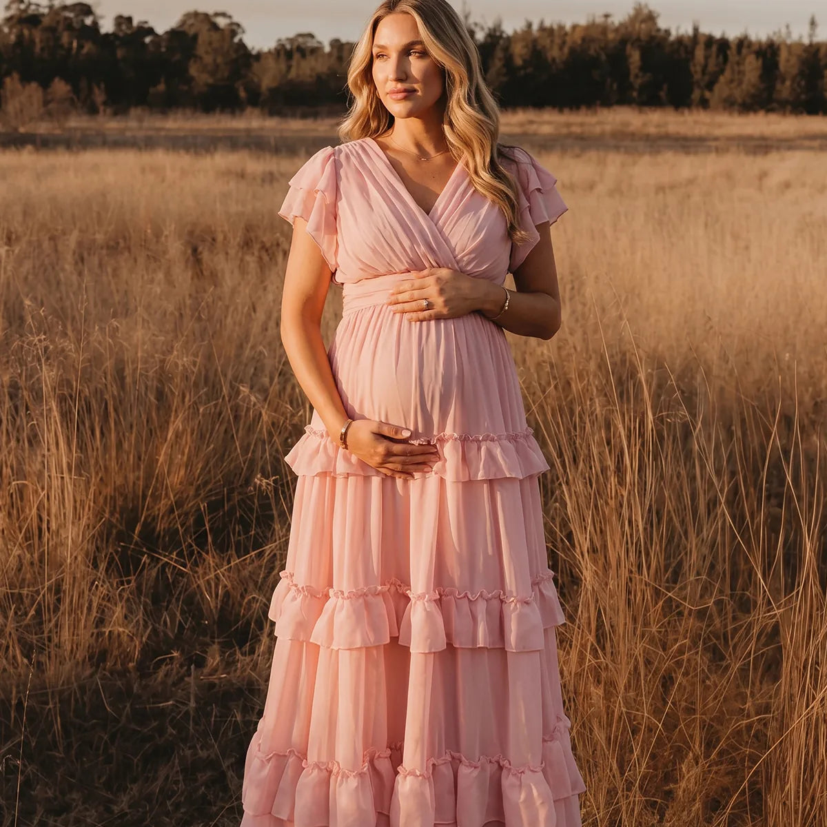 Pink Maternity Dress, Ruffle Baby Shower Dress for Maternity Photoshoot, Gender Reveal, Pregnancy Announcement, Bridal Shower | Bumplook