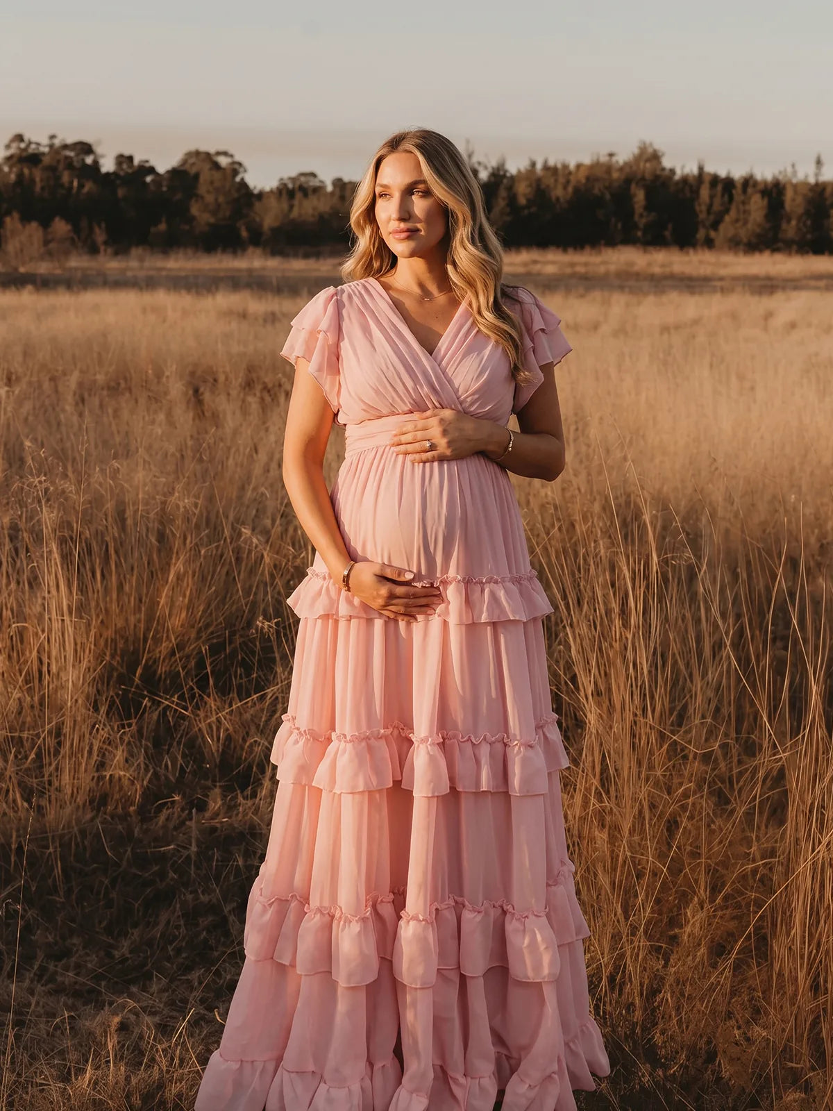 Pink Maternity Dress, Ruffle Baby Shower Dress for Maternity Photoshoot, Gender Reveal, Pregnancy Announcement, Bridal Shower | Bumplook