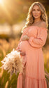 Pink Off Shoulder Maternity Maxi Dress, Baby Shower Dress for Maternity Photoshoot, Gender Reveal, Pregnancy Announcement, Wedding Guest, Bridal Shower | Bumplook