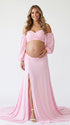 Baby Pink Pregnancy Photoshoot Dress, Two Piece Maternity Outfit for Baby Girl Shower and Gender Reveal | Bumplook