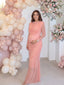 Coral Pink Ruched Maternity Dress with Draped Mesh
