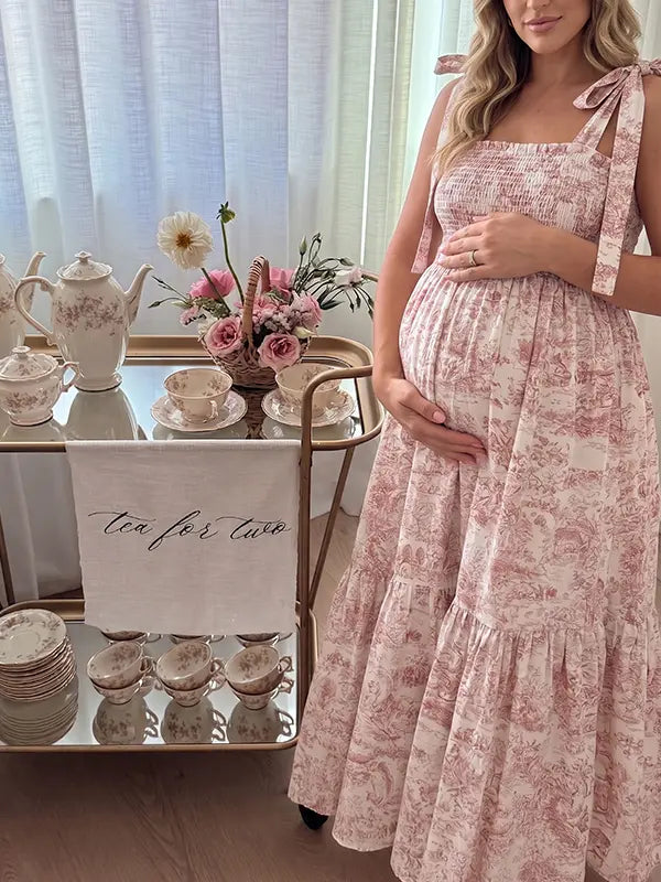 Pink Maternity Photoshoot Sundress with Romantic Flowing Skirt | Bumplook
