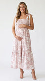 Pink Maternity Sundress with Tie Shoulders and Smocked Bodice | Bumplook