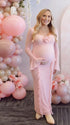 Elegant pink maternity dress for gender reveal party