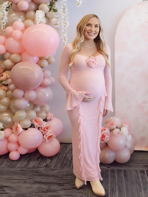 Elegant pink maternity dress for gender reveal party