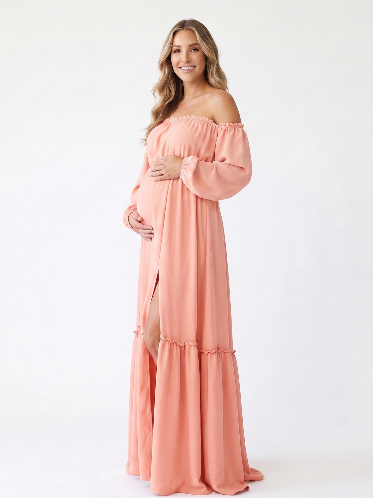 Pink Pregnancy Announcement Dress, Flowy Maternity Maxi Dress for Baby Shower, Maternity Photoshoot, Gender Reveal, Bridal Shower, Family Photos | Bumplook
