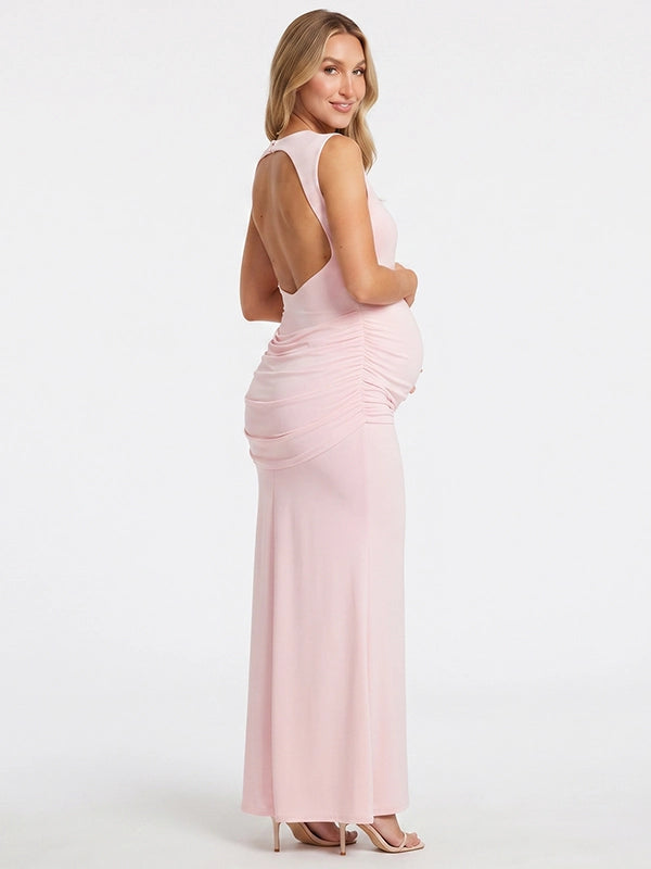 Blush Pink Bodycon Maternity Dress with Bump-Hugging Fit | Bumplook