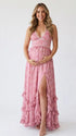 Pink Pearl Halter Maternity Dress, Sweetheart Baby Shower Maternity Maxi Dress for Baby Shower, Maternity Photoshoot, Gender Reveal, Pregnancy Announcement, Wedding Guest, Bridal Shower, Formal Events | Bumplook