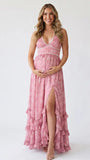 Pink Pearl Halter Maternity Dress, Sweetheart Baby Shower Maternity Maxi Dress for Baby Shower, Maternity Photoshoot, Gender Reveal, Pregnancy Announcement, Wedding Guest, Bridal Shower, Formal Events | Bumplook
