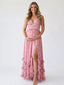 Pink Pearl Halter Maternity Maxi Dress – Sweetheart Baby Shower Gown